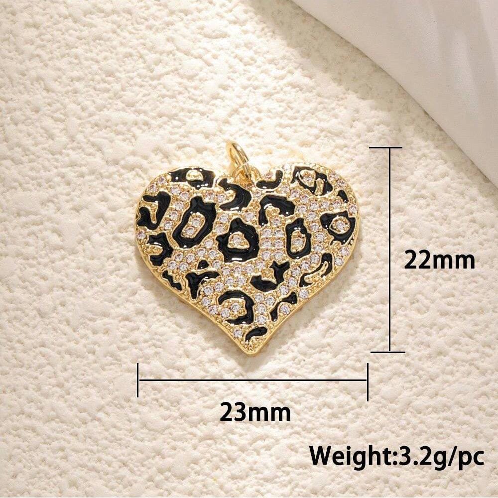 Leopard Heart Charm | CZ Pave Heart Pendant, Gold Plated Animal Print Charm for DIY Jewelry Making & Necklace Designs