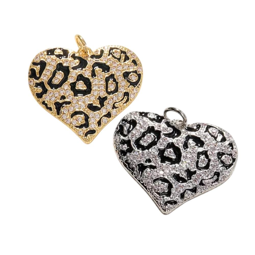 Leopard Heart Charm | CZ Pave Heart Pendant, Gold Plated Animal Print Charm for DIY Jewelry Making & Necklace Designs