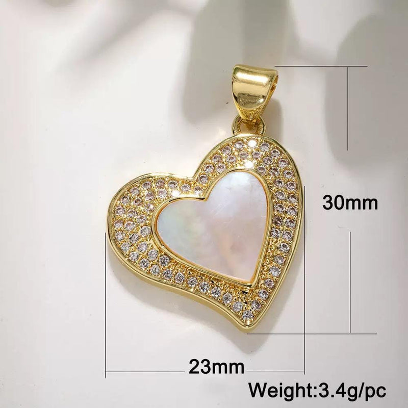Gold Heart Charms | CZ Open Heart Pendant & Mother of Pearl Heart Charm for DIY Necklace Bracelet Jewelry
