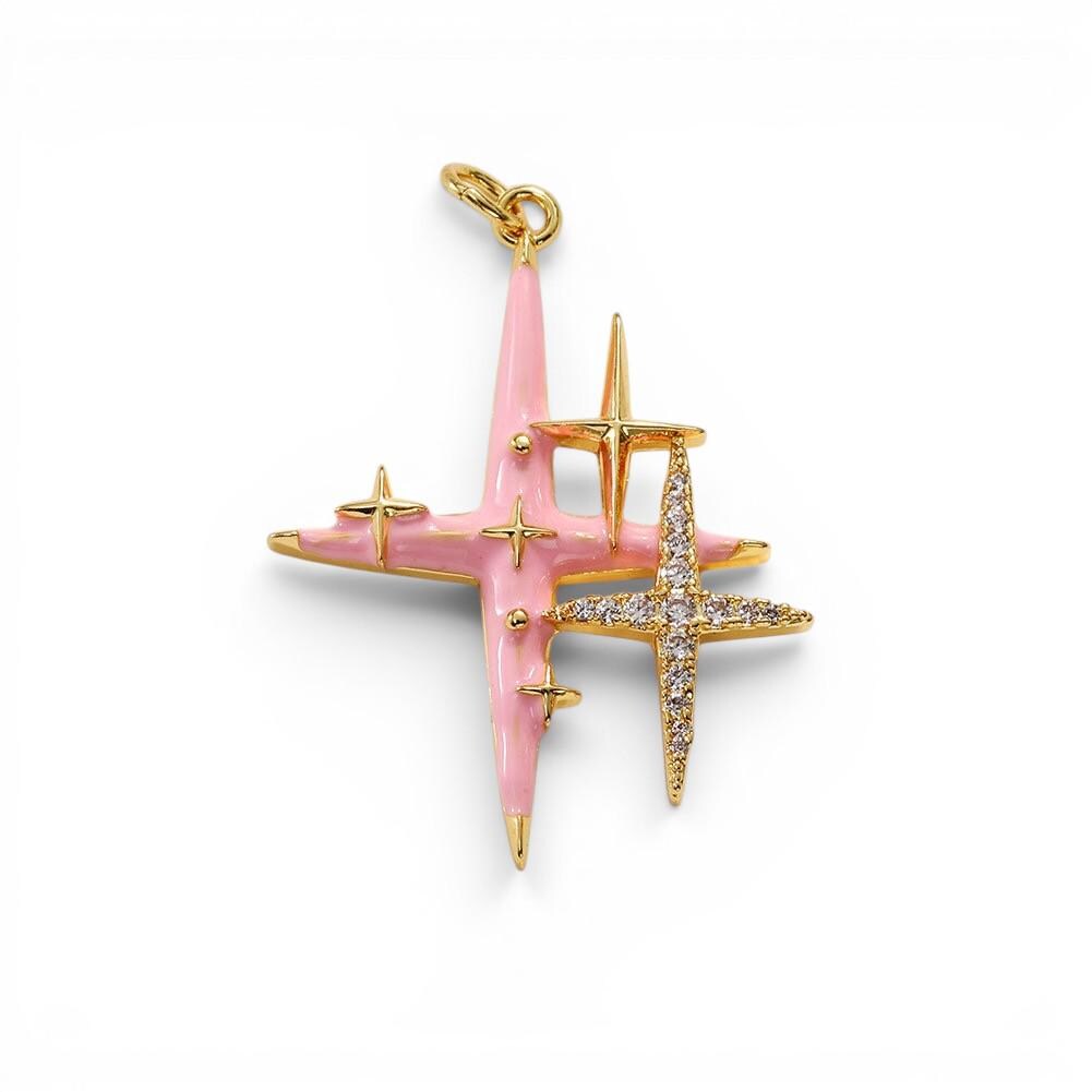 Sparkle Star Charm Pendant | Gold Plated Glitter Starburst Charm, CZ Enamel Pendant for DIY Jewelry Making