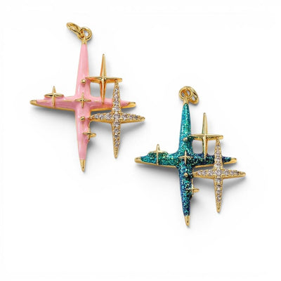 Sparkle Star Charm Pendant | Gold Plated Glitter Starburst Charm, CZ Enamel Pendant for DIY Jewelry Making