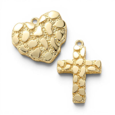 Textured Gold Heart & Cross Charms | Organic Gold Plated Pendant Charms for DIY Necklace Bracelet Jewelry