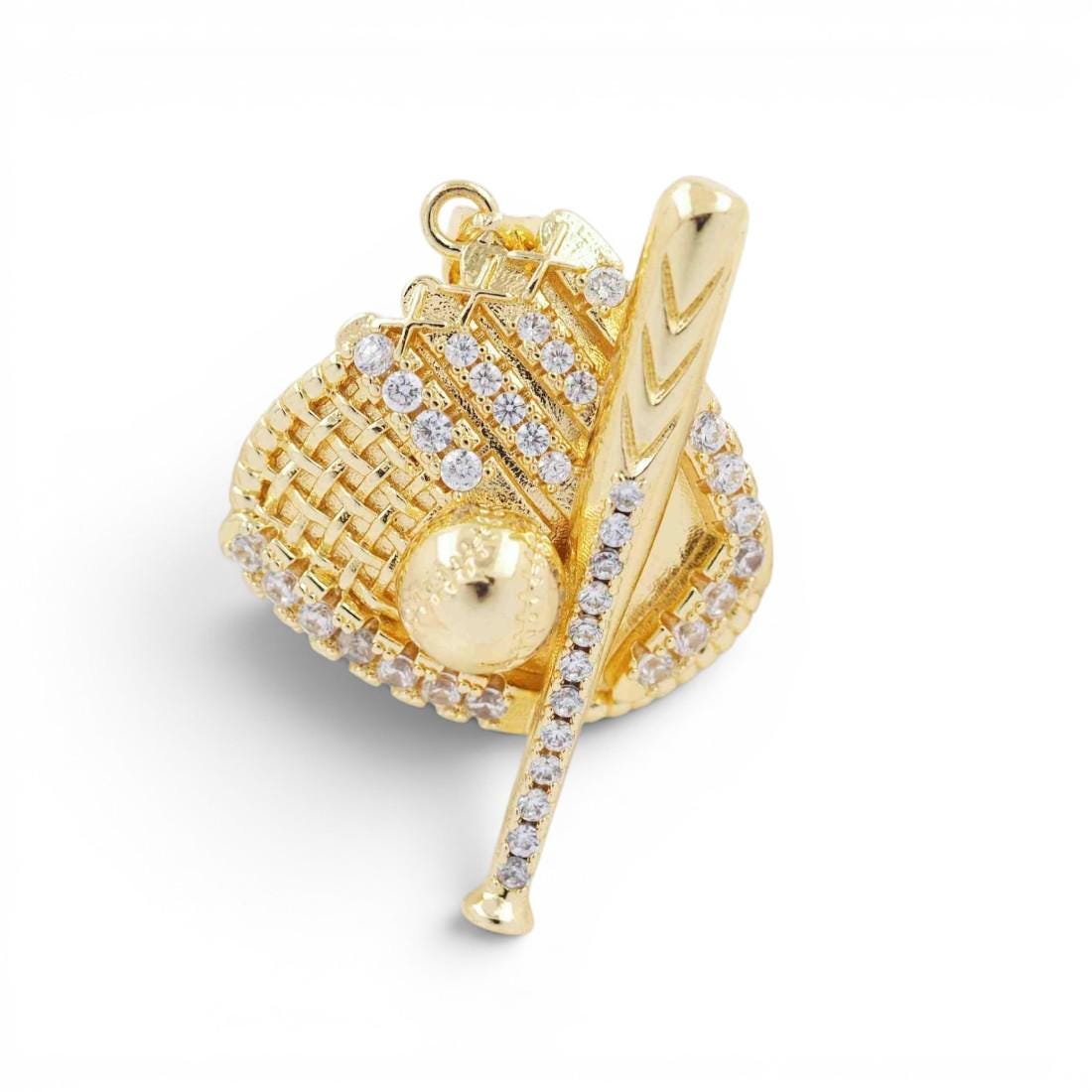 Gold Plated Baseball Softball Bat Charm, Rhinestone Sports Pendant, Baseball Glove Charm, Softball Jewelry Pendant, DIY Necklace Charm
