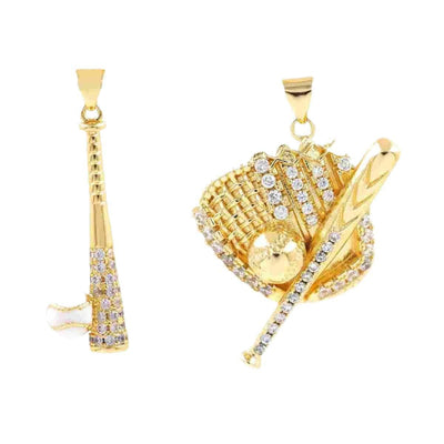 Gold Plated Baseball Softball Bat Charm, Rhinestone Sports Pendant, Baseball Glove Charm, Softball Jewelry Pendant, DIY Necklace Charm