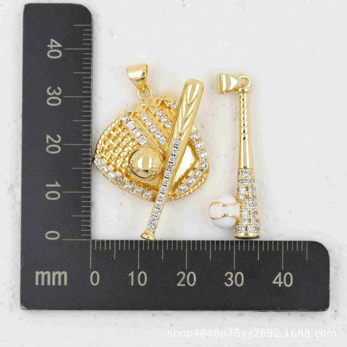 Gold Plated Baseball Softball Bat Charm, Rhinestone Sports Pendant, Baseball Glove Charm, Softball Jewelry Pendant, DIY Necklace Charm