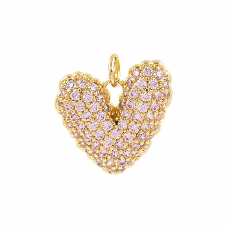 Gold Plated CZ Heart Charm Pendant, Rainbow Heart Charm, Pave Heart Pendant, Rhinestone Heart Charm, DIY Jewelry Charm