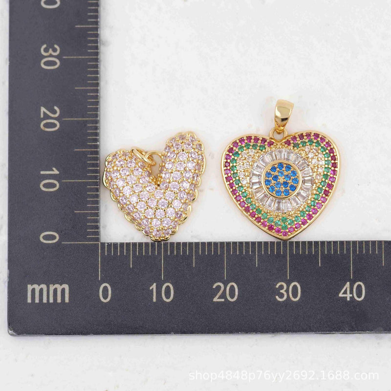 Gold Plated CZ Heart Charm Pendant, Rainbow Heart Charm, Pave Heart Pendant, Rhinestone Heart Charm, DIY Jewelry Charm