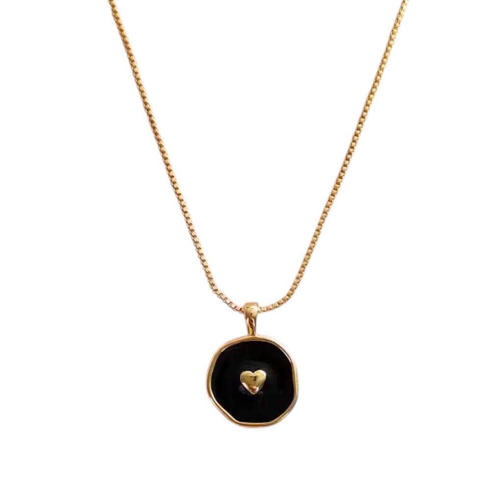 Minimalist Black Enamel Heart Charm Necklace, Gold Geometric Pendant, Dainty Heart Charm, Modern Layering Necklace Jewelry