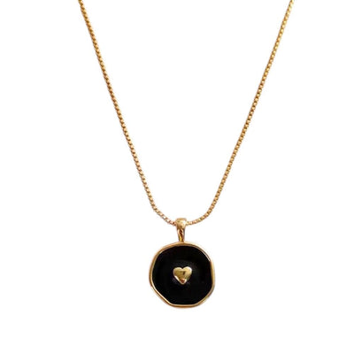 Minimalist Black Enamel Heart Charm Necklace, Gold Geometric Pendant, Dainty Heart Charm, Modern Layering Necklace Jewelry