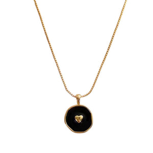 Minimalist Black Enamel Heart Charm Necklace, Gold Geometric Pendant, Dainty Heart Charm, Modern Layering Necklace Jewelry