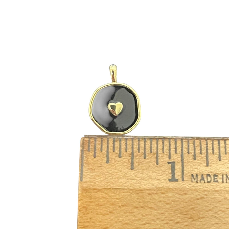 Minimalist Black Enamel Heart Charm Necklace, Gold Geometric Pendant, Dainty Heart Charm, Modern Layering Necklace Jewelry