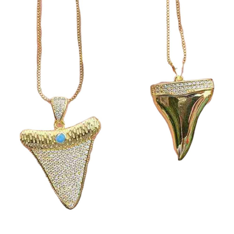 Gold Shark Tooth Charm Pendant, CZ Ocean Necklace Charm, Coastal Beach Jewelry, Shark Tooth Pendant for Layered Necklaces