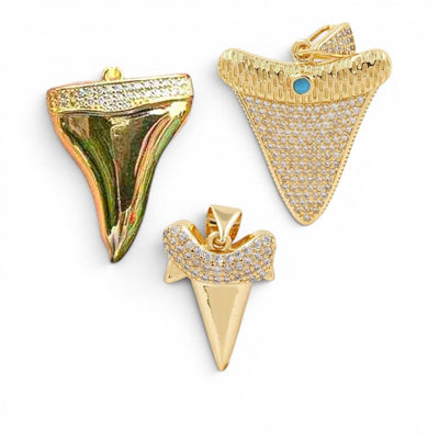 Gold Shark Tooth Charm Pendant, CZ Ocean Necklace Charm, Coastal Beach Jewelry, Shark Tooth Pendant for Layered Necklaces