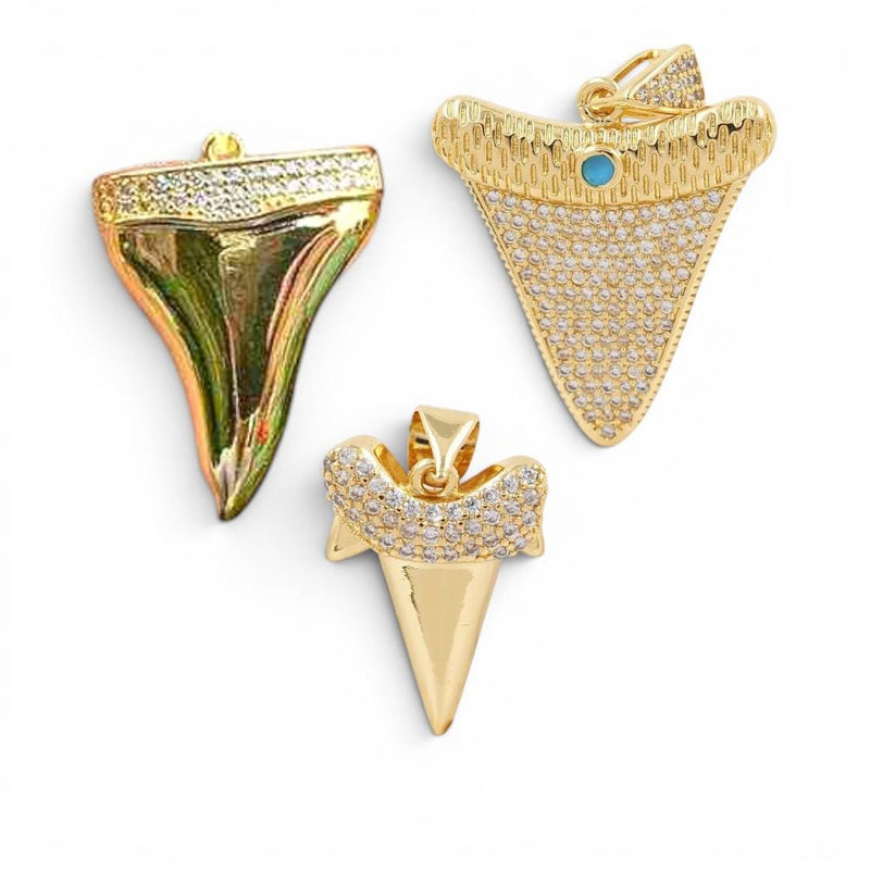 Gold Shark Tooth Charm Pendant, CZ Ocean Necklace Charm, Coastal Beach Jewelry, Shark Tooth Pendant for Layered Necklaces
