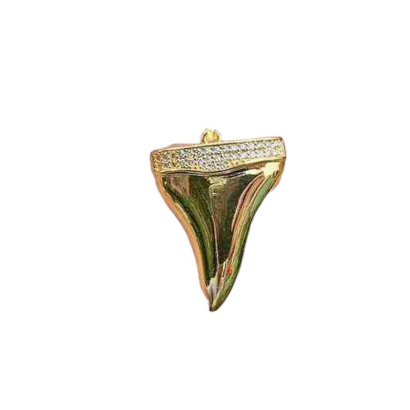 Gold Shark Tooth Charm Pendant, CZ Ocean Necklace Charm, Coastal Beach Jewelry, Shark Tooth Pendant for Layered Necklaces