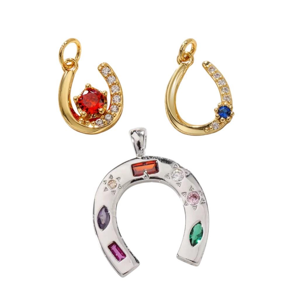 Lucky Horseshoe Charm Pendant, CZ Good Luck Charm, Gold Silver Lucky Pendant, Western Charm Necklace, Horseshoe Jewelry