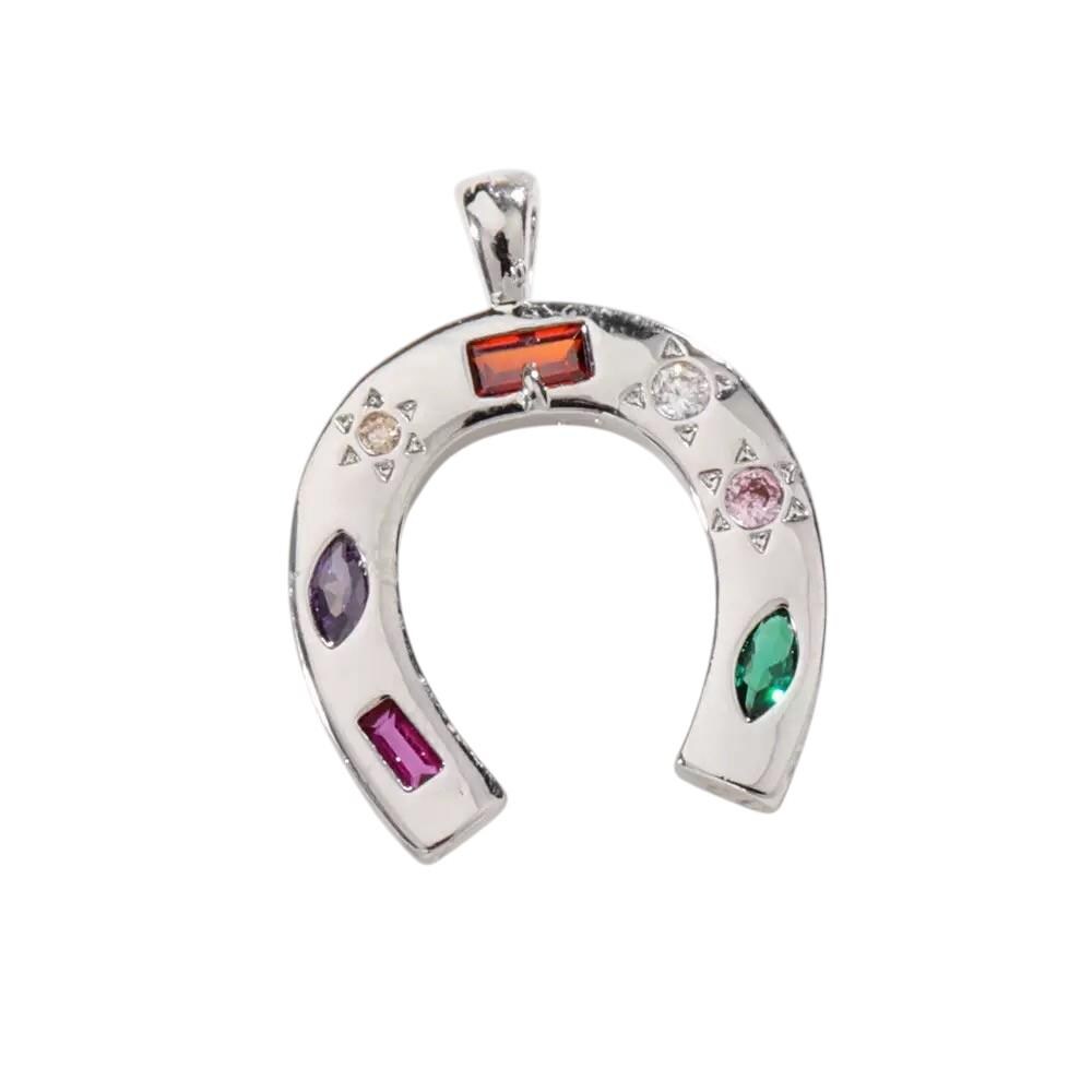 Lucky Horseshoe Charm Pendant, CZ Good Luck Charm, Gold Silver Lucky Pendant, Western Charm Necklace, Horseshoe Jewelry