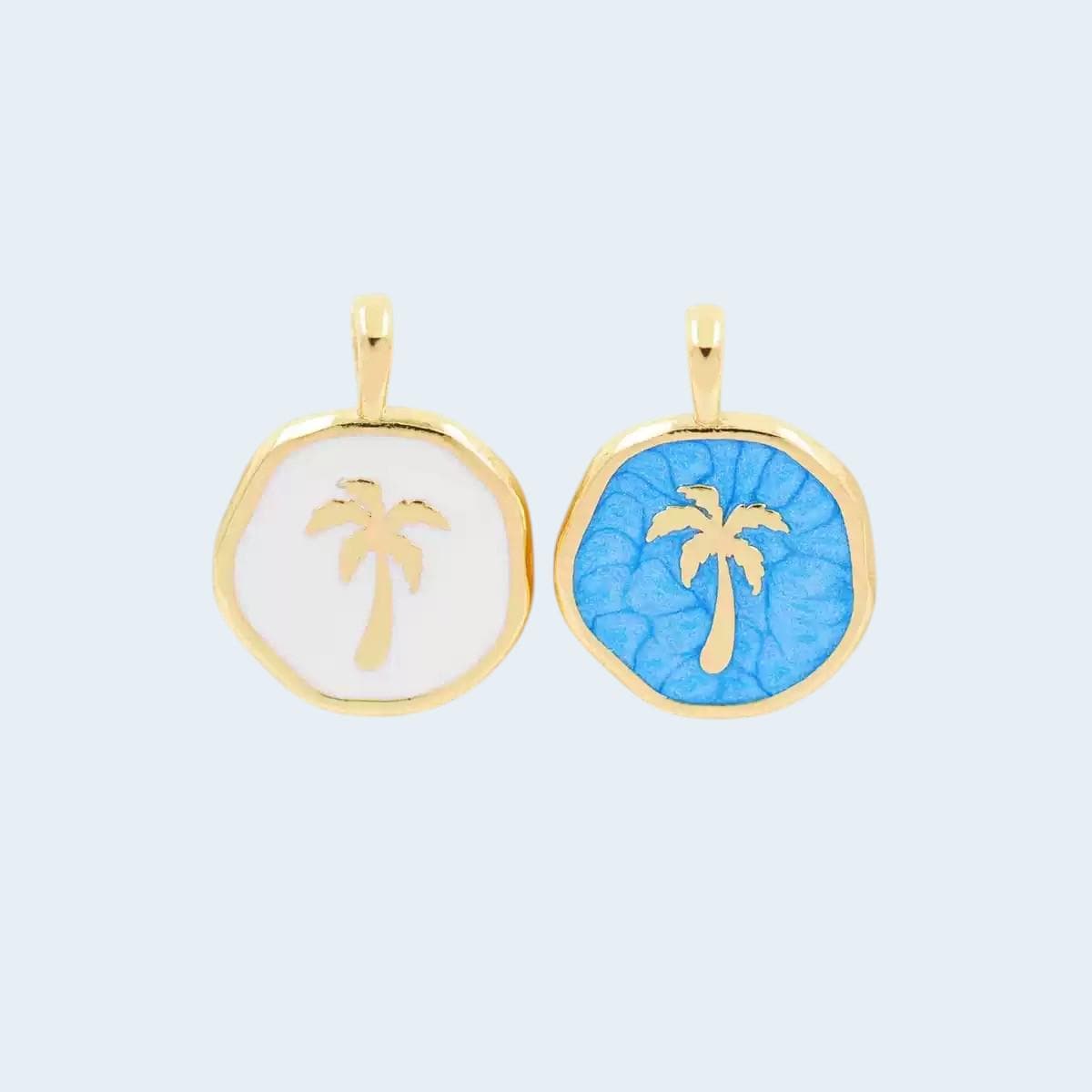 Palm Tree Enamel Charm Pendant, Tropical Beach Charm, Gold Palm Pendant, Coastal Summer Jewelry, Blue White Palm Charm