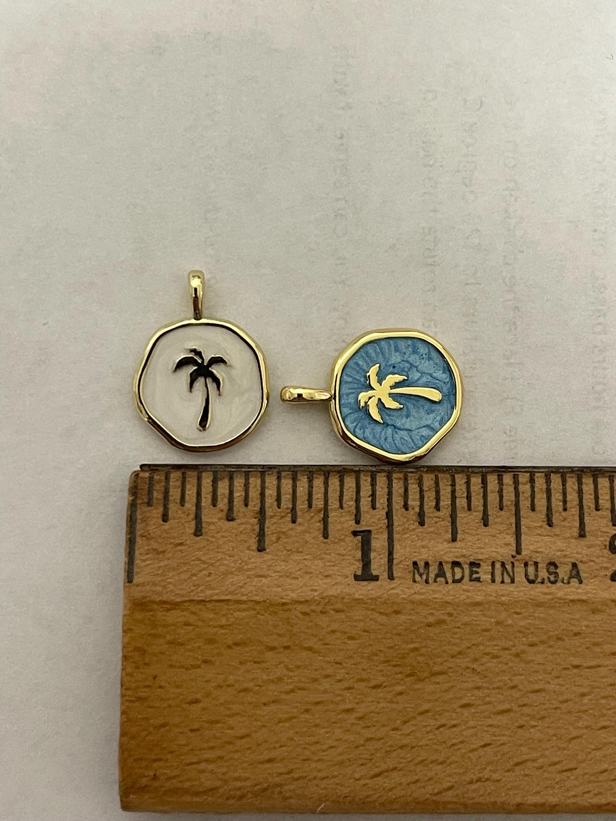 Palm Tree Enamel Charm Pendant, Tropical Beach Charm, Gold Palm Pendant, Coastal Summer Jewelry, Blue White Palm Charm