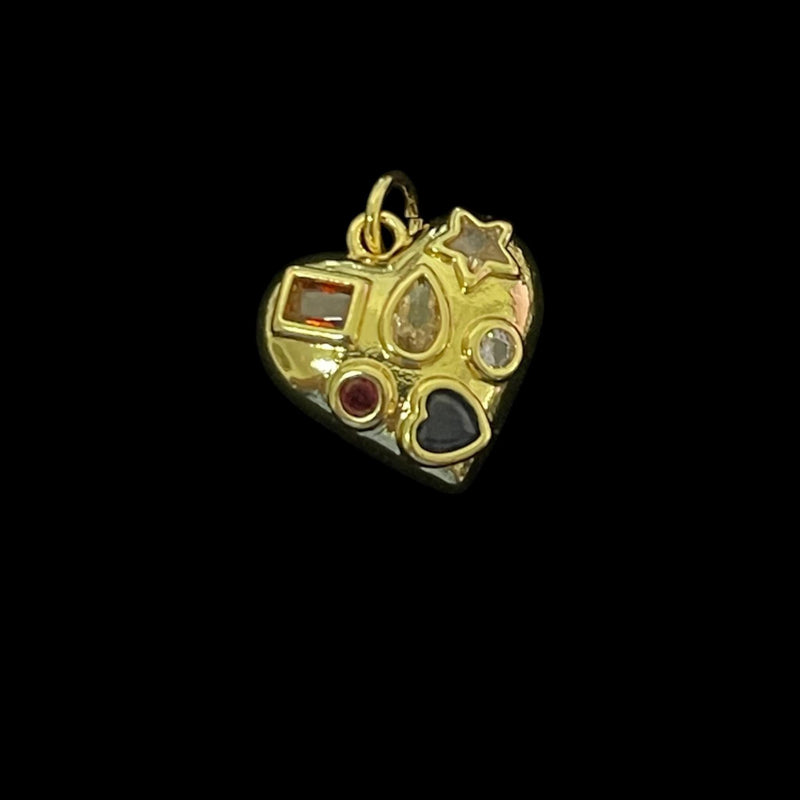 Gold Gem Heart Charm Pendant, Colorful Crystal Heart Charm, Vintage Inspired Heart Pendant, Gold Plated Jewelry Charm, DIY Necklace Charm