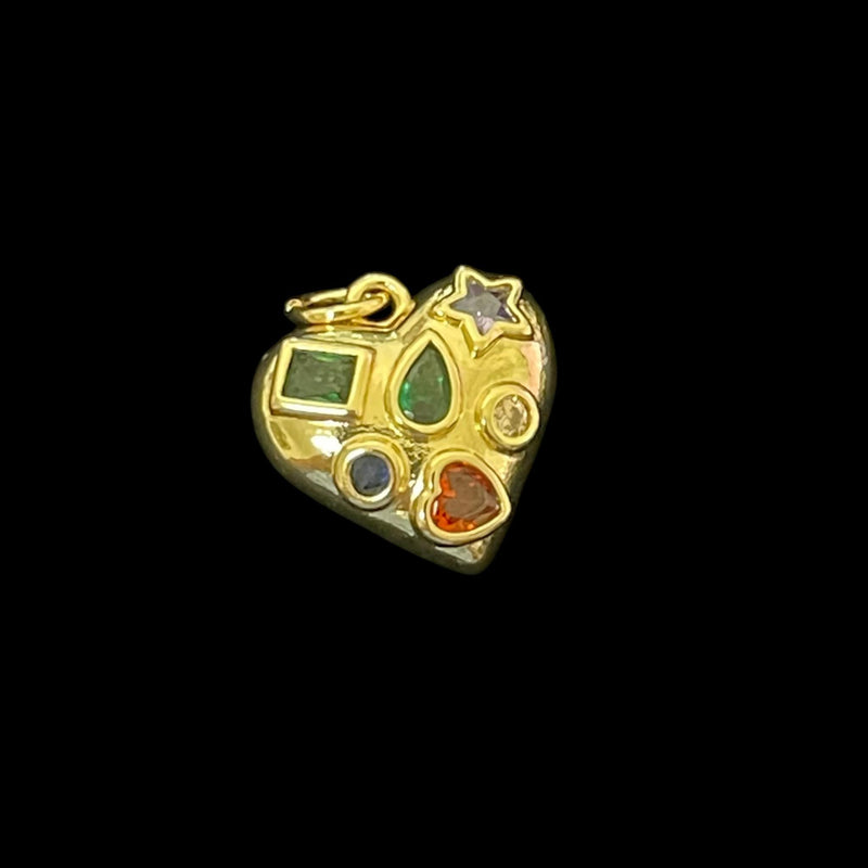 Gold Gem Heart Charm Pendant, Colorful Crystal Heart Charm, Vintage Inspired Heart Pendant, Gold Plated Jewelry Charm, DIY Necklace Charm