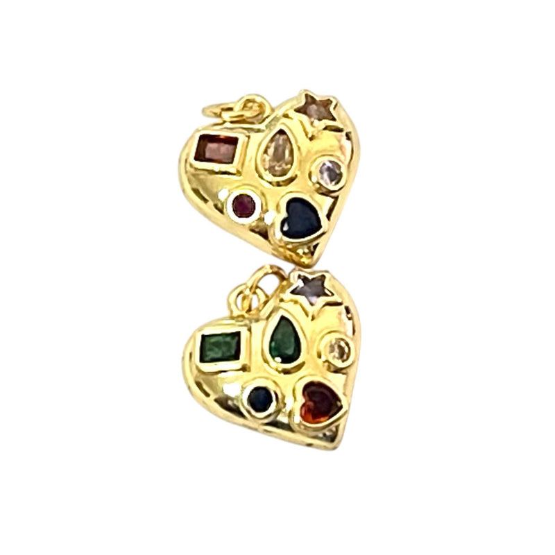 Gold Gem Heart Charm Pendant, Colorful Crystal Heart Charm, Vintage Inspired Heart Pendant, Gold Plated Jewelry Charm, DIY Necklace Charm