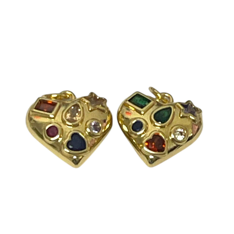 Gold Gem Heart Charm Pendant, Colorful Crystal Heart Charm, Vintage Inspired Heart Pendant, Gold Plated Jewelry Charm, DIY Necklace Charm