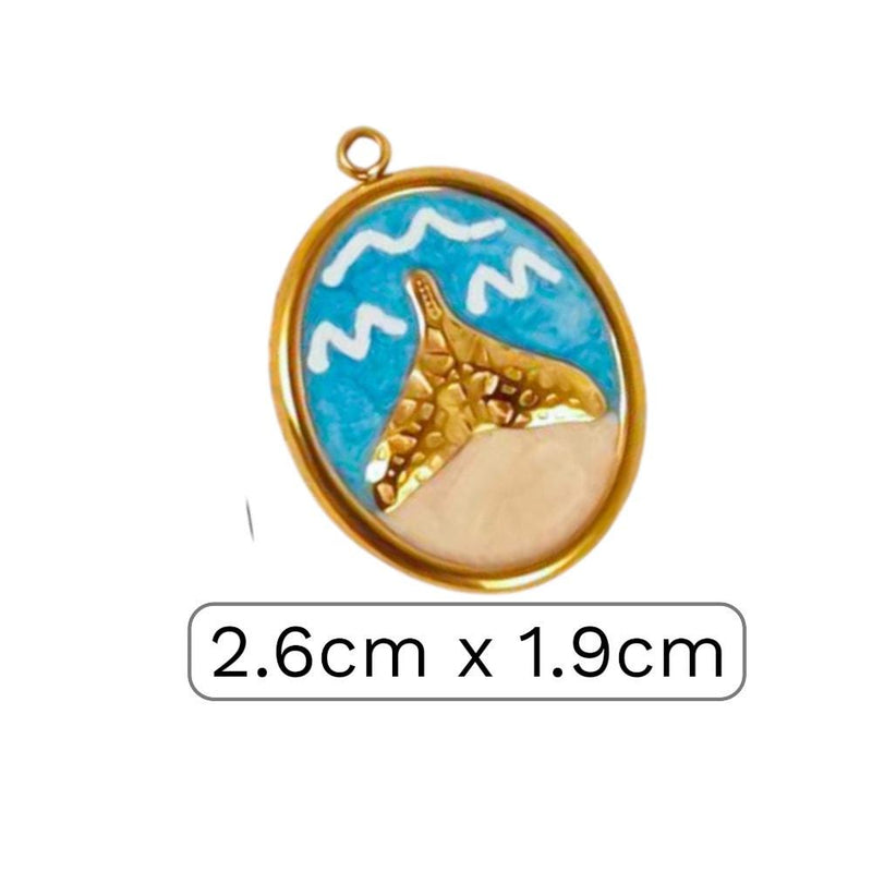 Coastal Ocean Charm Pendant Collection, Dolphin Turtle Starfish Shell Charm, Enamel Beach Pendant, Gold & Silver Ocean Jewelry Charm