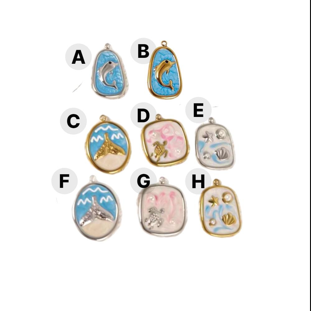 Coastal Ocean Charm Pendant Collection, Dolphin Turtle Starfish Shell Charm, Enamel Beach Pendant, Gold & Silver Ocean Jewelry Charm