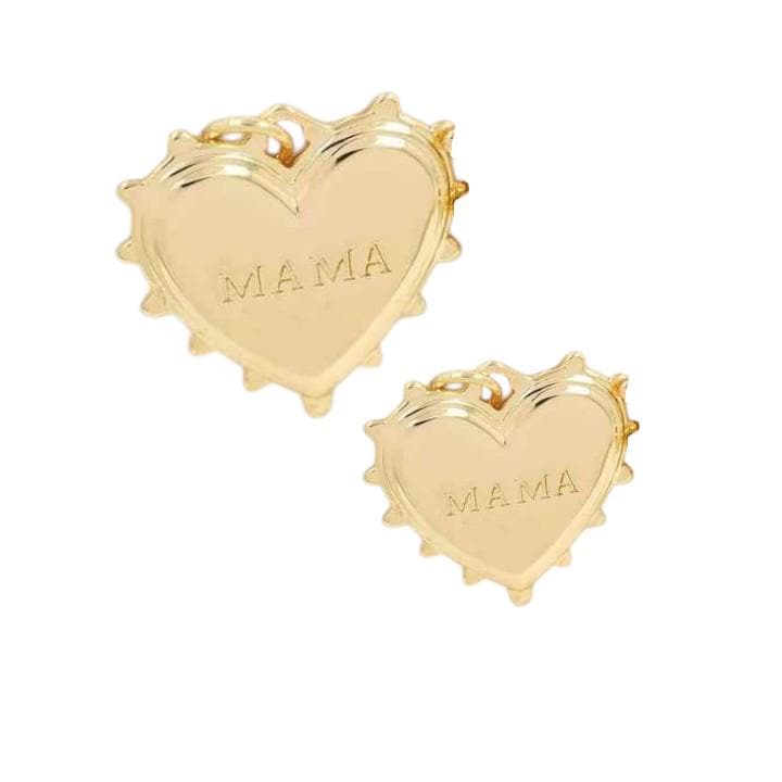 Mama Heart Charm Pendant, Gold Heart Jewelry Charm, Mother Necklace Pendant, Minimalist Mama Charm, DIY Jewelry Supply