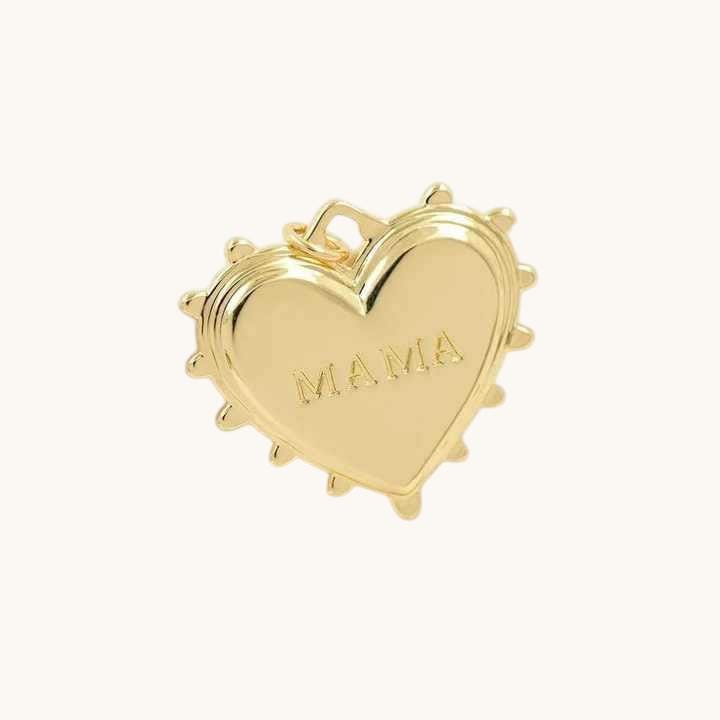 Mama Heart Charm Pendant, Gold Heart Jewelry Charm, Mother Necklace Pendant, Minimalist Mama Charm, DIY Jewelry Supply