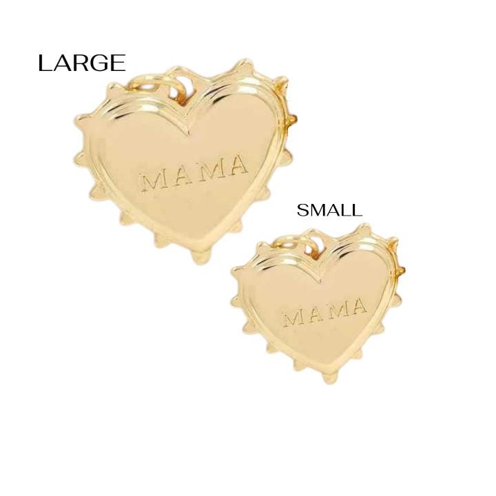 Mama Heart Charm Pendant, Gold Heart Jewelry Charm, Mother Necklace Pendant, Minimalist Mama Charm, DIY Jewelry Supply