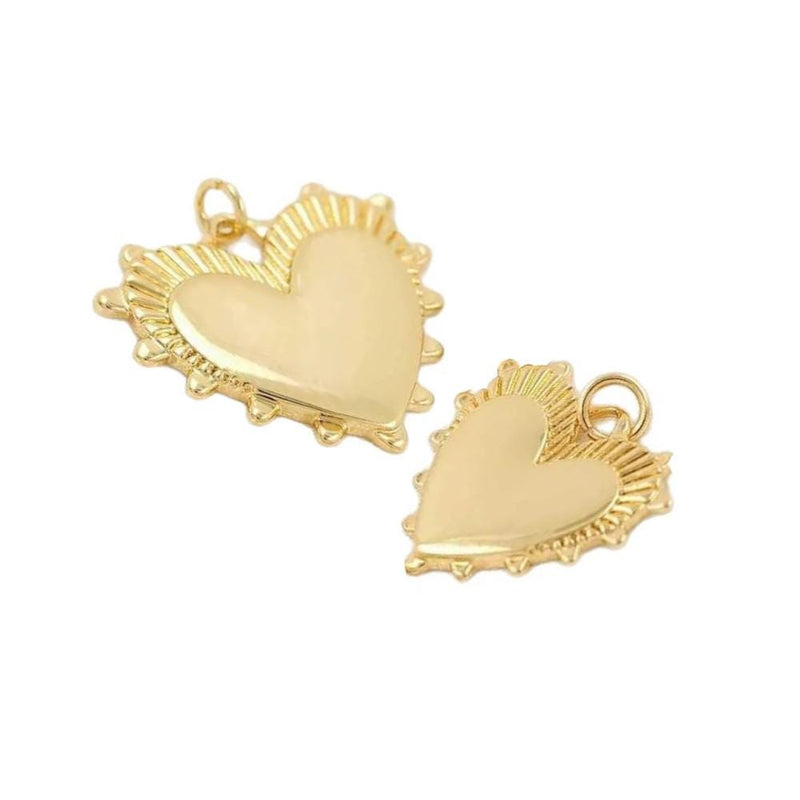 Gold Heart Pendant Charm, Sacred Heart Style Charm, Large or Small Heart, Gold Plated Jewelry Pendant
