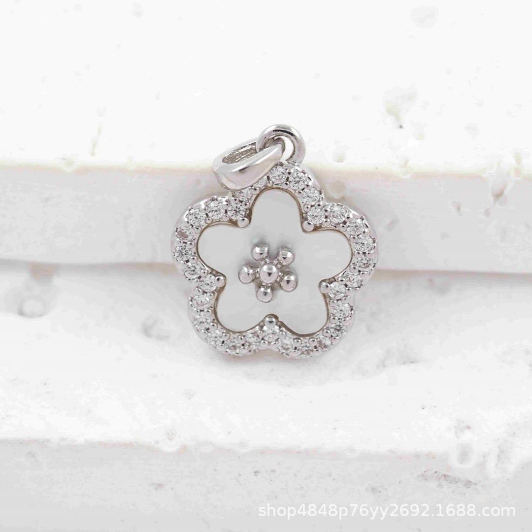 Crystal Flower Pendant Charm, Gold or Silver Flower Charm, CZ Pave Floral Pendant, Jewelry Making Supply