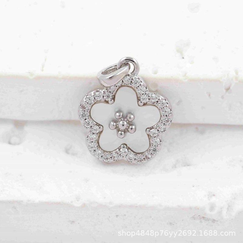 Crystal Flower Pendant Charm, Gold or Silver Flower Charm, CZ Pave Floral Pendant, Jewelry Making Supply