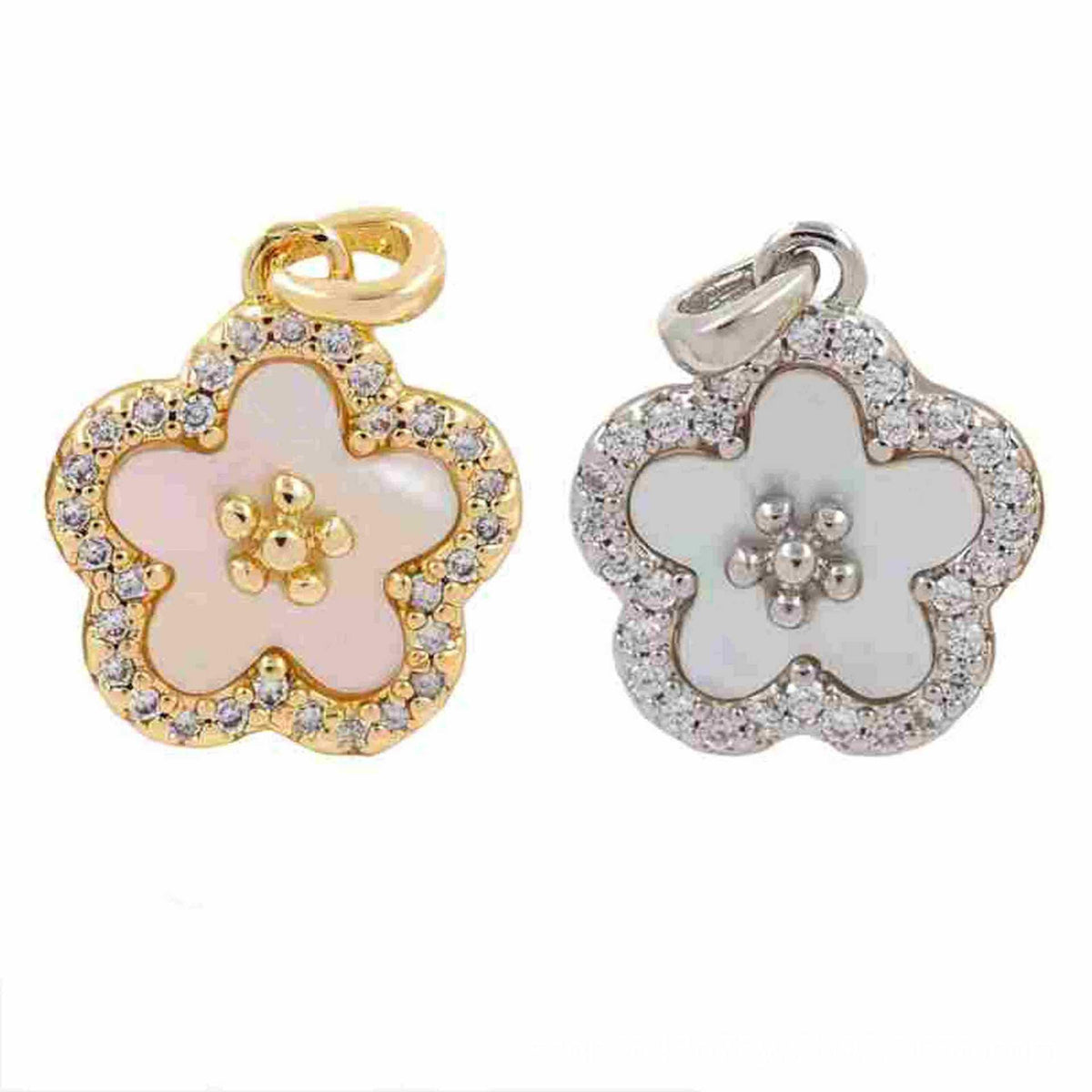 Crystal Flower Pendant Charm, Gold or Silver Flower Charm, CZ Pave Floral Pendant, Jewelry Making Supply