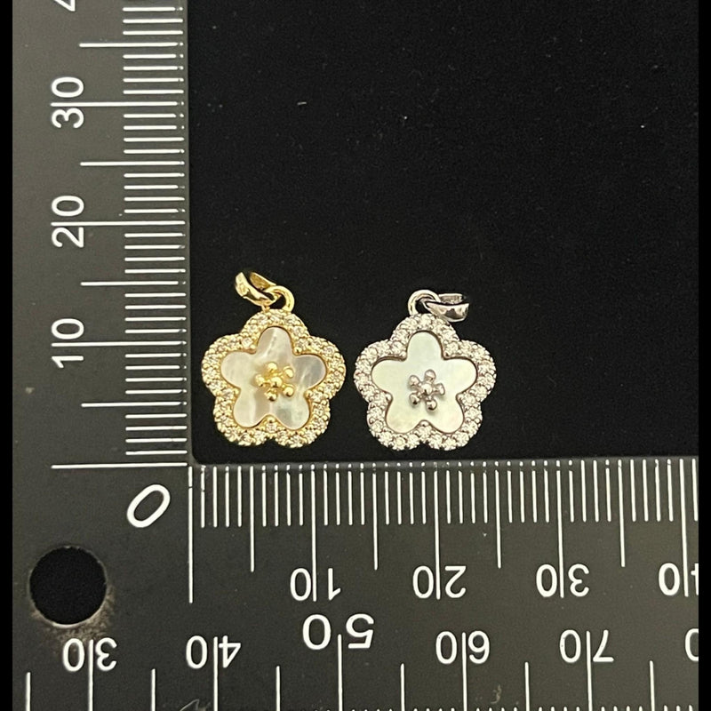 Crystal Flower Pendant Charm, Gold or Silver Flower Charm, CZ Pave Floral Pendant, Jewelry Making Supply