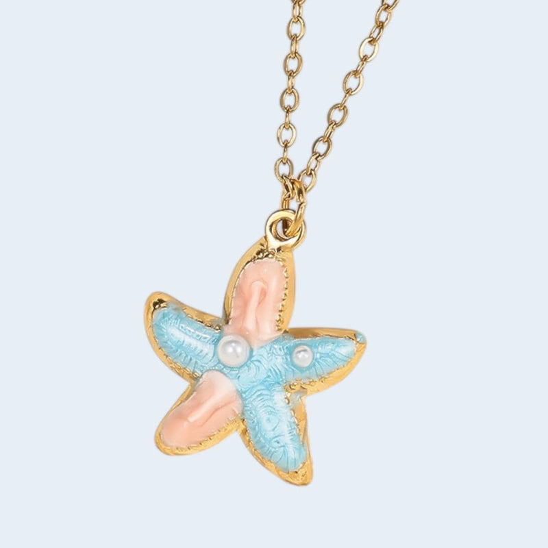 Pastel Starfish & Seashell Charm Necklace, Coastal Beach Pendant Necklace, Summer Mermaid Necklace, Available With or Without Chain