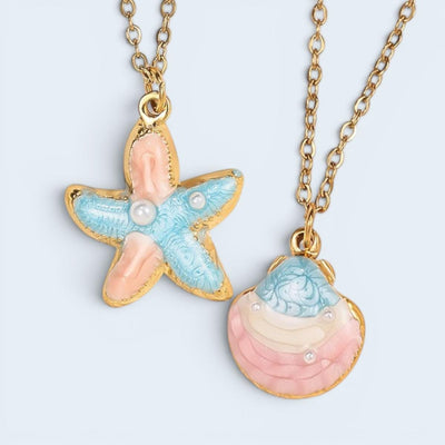 Pastel Starfish & Seashell Charm Necklace, Coastal Beach Pendant Necklace, Summer Mermaid Necklace, Available With or Without Chain