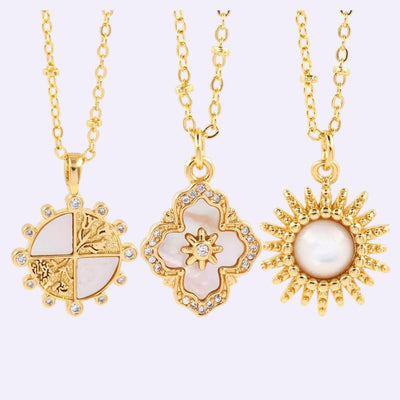 Natural Mother of Pearl Pendants with optional Satellite Chain, Sunburst Shell,Sun & Moon, Celestial