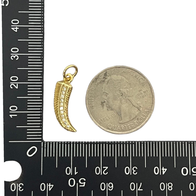 Gold CZ Horn Pendant Charm, Curved Tusk Charm, Micro Pave Crystal Horn Pendant, Boho Jewelry Supply, Gold Fang Pendant