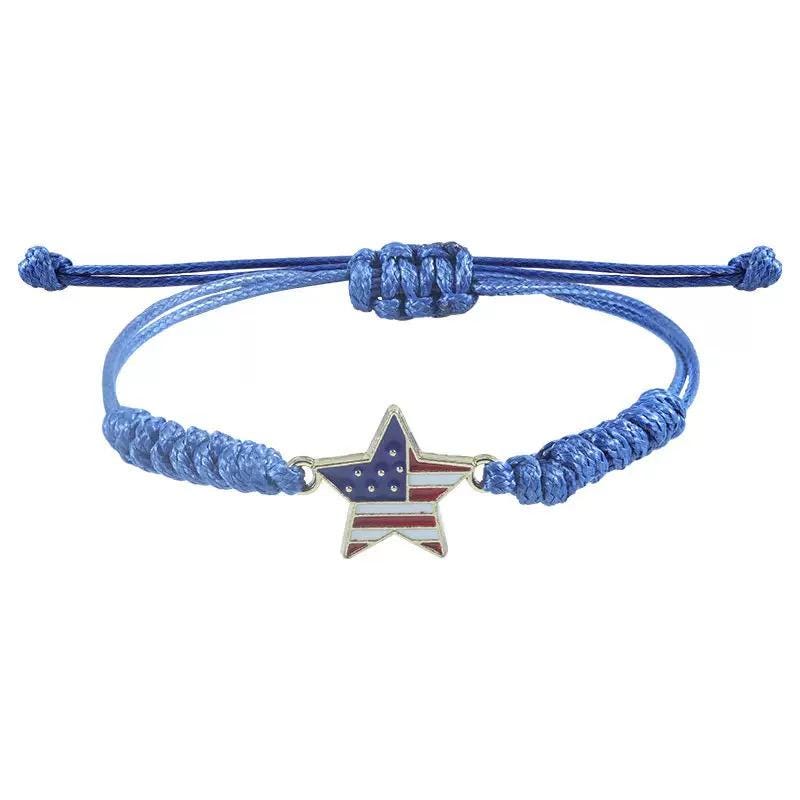 USA Friendship Bracelet, American Flag Adjustable Cord Bracelet, Patriotic USA Bracelet, Fourth of July Jewelry, Red White Blue Gift