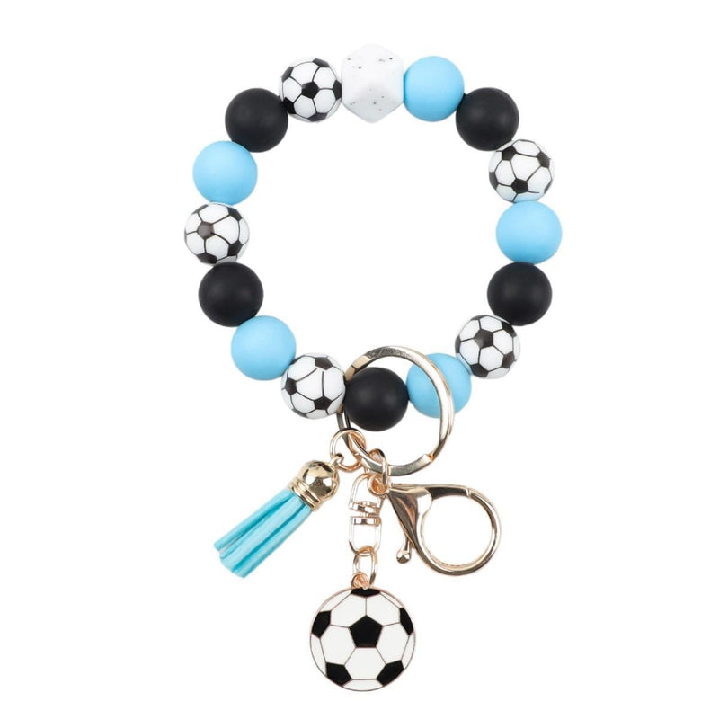 Soccer Beaded Wristlet Keychain, Soccer Mom Key Ring, Soccer Ball Tassel Keychain, Sports Wristlet Bracelet, Team Gift,