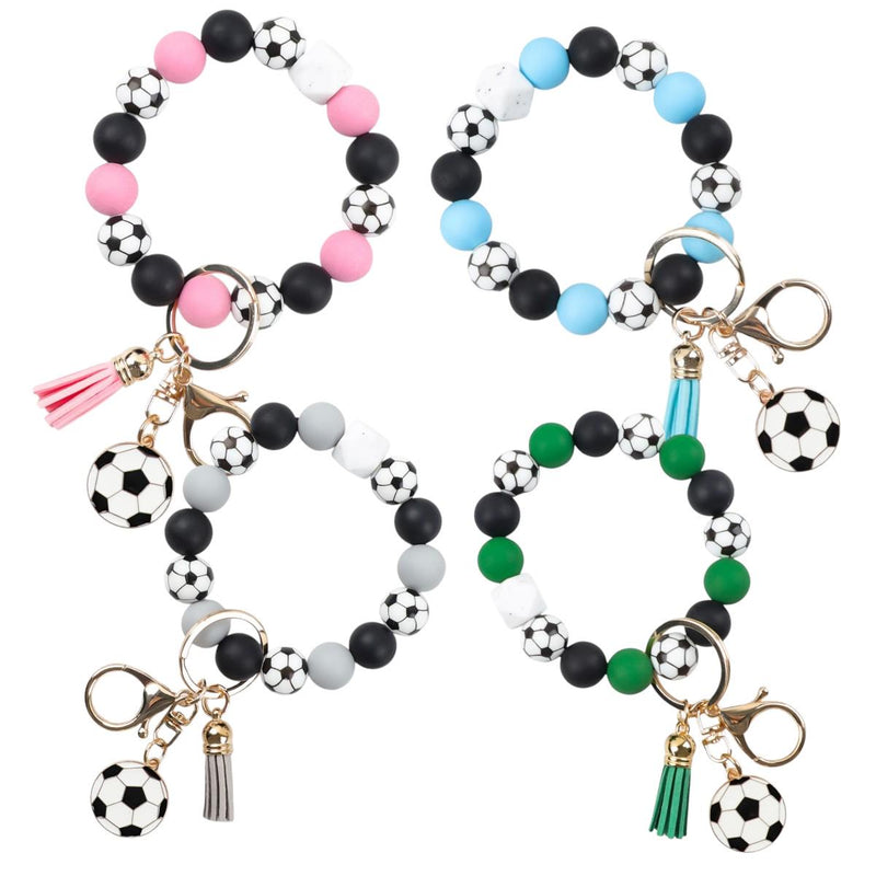 Soccer Beaded Wristlet Keychain, Soccer Mom Key Ring, Soccer Ball Tassel Keychain, Sports Wristlet Bracelet, Team Gift,