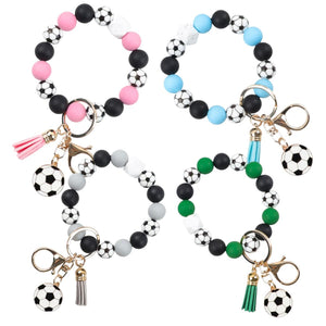 Soccer Beaded Wristlet Keychain, Soccer Mom Key Ring, Soccer Ball Tassel Keychain, Sports Wristlet Bracelet, Team Gift,