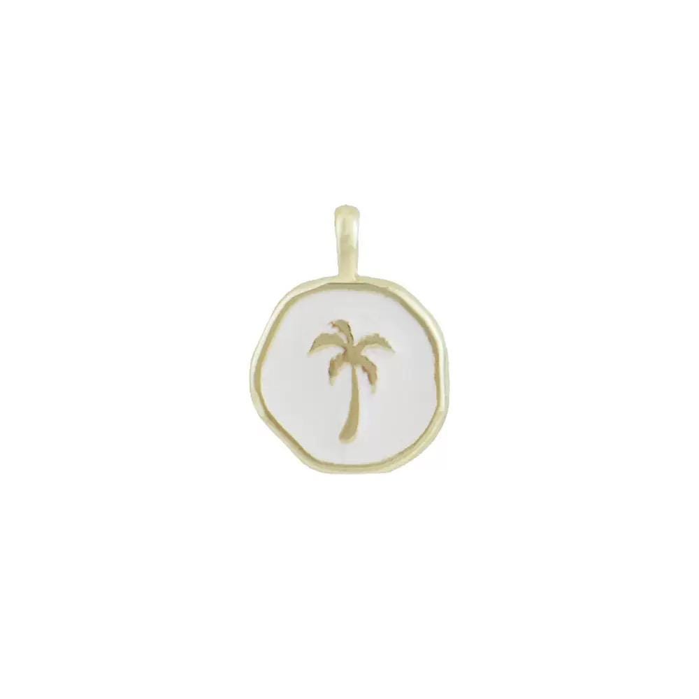 Palm Tree Enamel Charm Pendant, Tropical Beach Charm, Gold Palm Pendant, Coastal Summer Jewelry, Blue White Palm Charm