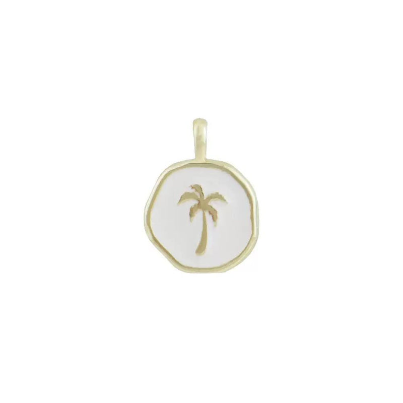 Palm Tree Enamel Charm Pendant, Tropical Beach Charm, Gold Palm Pendant, Coastal Summer Jewelry, Blue White Palm Charm