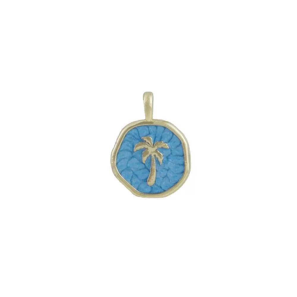 Palm Tree Enamel Charm Pendant, Tropical Beach Charm, Gold Palm Pendant, Coastal Summer Jewelry, Blue White Palm Charm