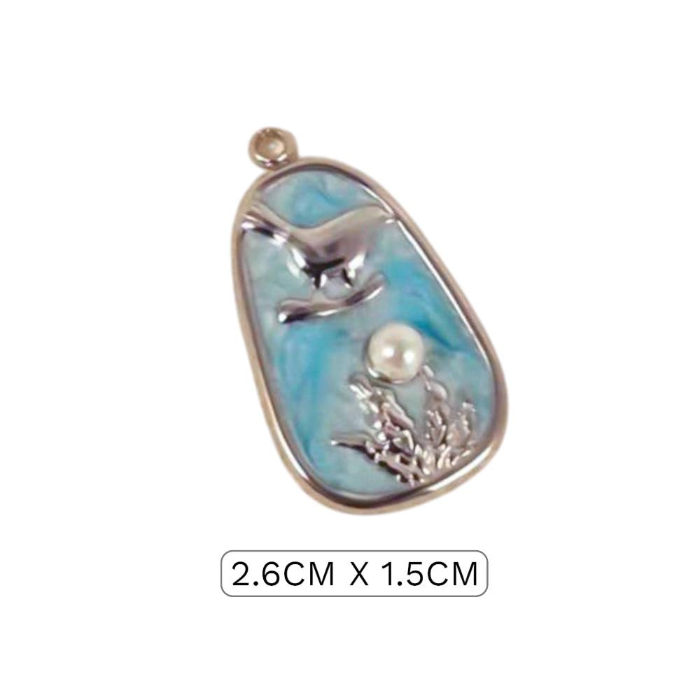 Coastal Bird Charm Pendant Set, Seagull Ocean Charm, Pearl Beach Pendant, Enamel Coastal Jewelry Charm,