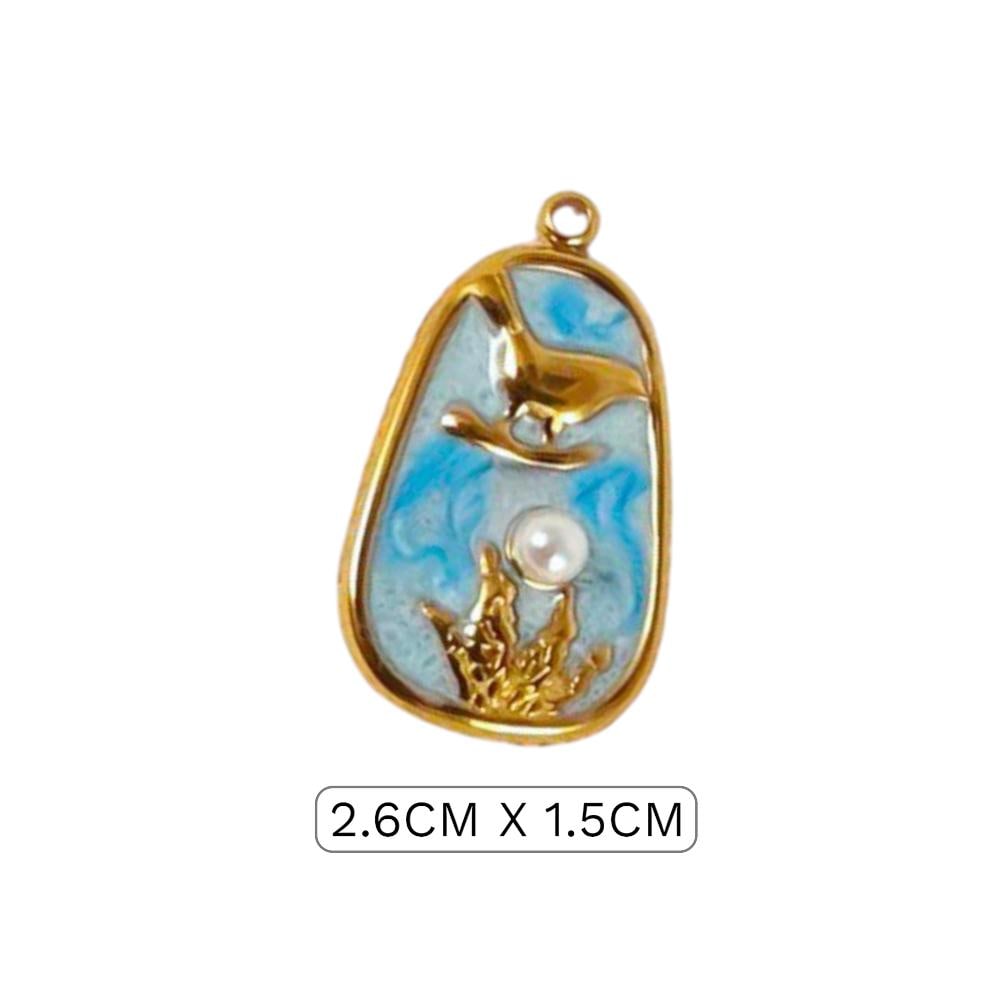 Coastal Bird Charm Pendant Set, Seagull Ocean Charm, Pearl Beach Pendant, Enamel Coastal Jewelry Charm,